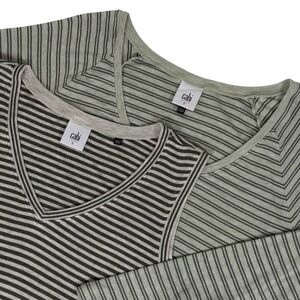 Cabi Striped Top Set of 2 Womens Small Green Grey V-Neck Tank Long Sleeve Tee